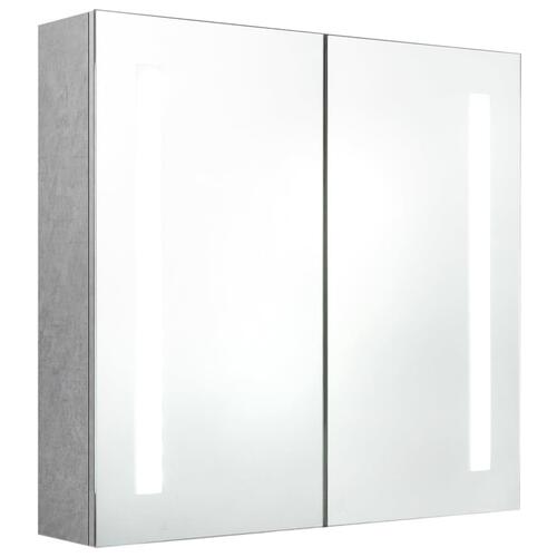 Badeværelsesskab med spejl + LED-lys 62x14x60 cm betongrå