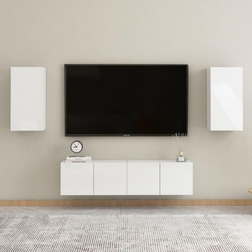 Tv-bord 30,5x30x60 cm konstrueret træ hvid højglans