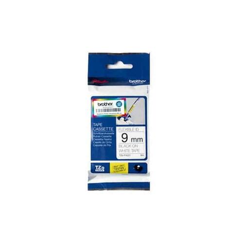 Brother fleksibelt labeltape TZEFX221 - 9 mm x 8 m, sort på hvid