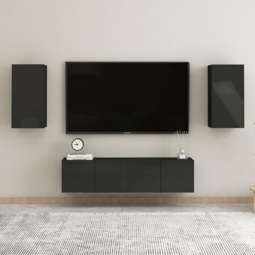 Tv-bord 30,5x30x60 cm konstrueret træ sort højglans