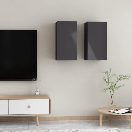 Tv-borde 2 stk. 30,5x30x60 cm konstrueret træ grå højglans