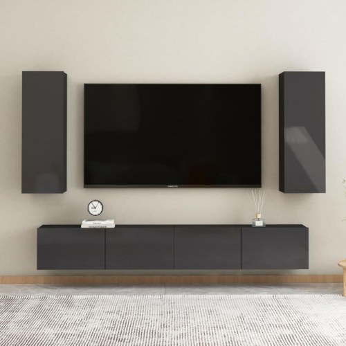 Tv-bord 30,5x30x90 cm konstrueret træ grå højglans