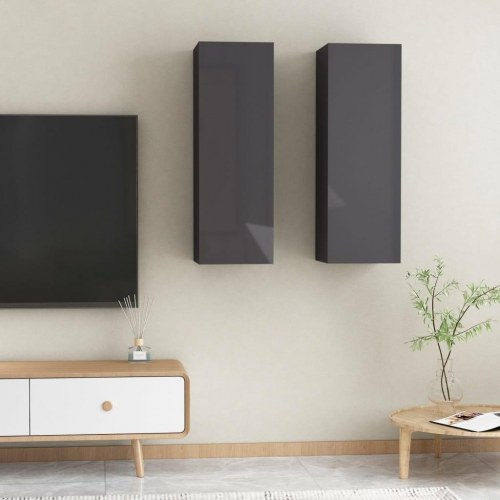 Tv-borde 2 stk. 30,5x30x90 cm konstrueret træ grå højglans