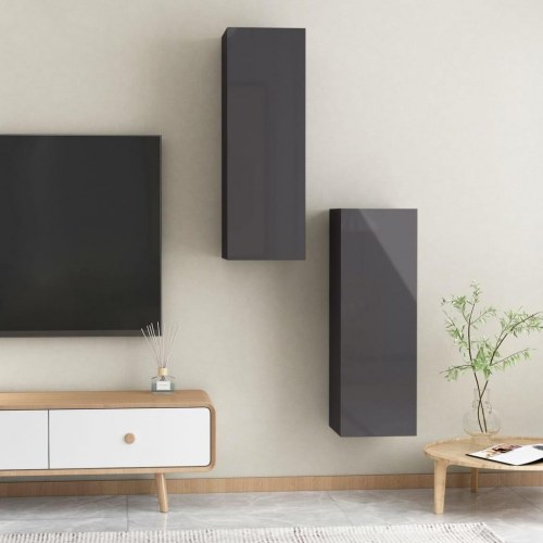 Tv-borde 2 stk. 30,5x30x90 cm konstrueret træ grå højglans