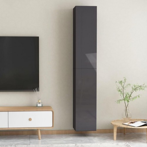 Tv-borde 2 stk. 30,5x30x90 cm konstrueret træ grå højglans