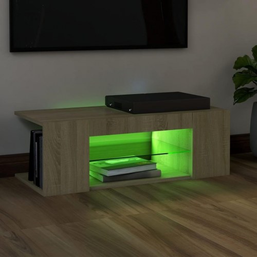 TV-bord med LED-lys 90 x 39 x 30 cm - sonoma-eg