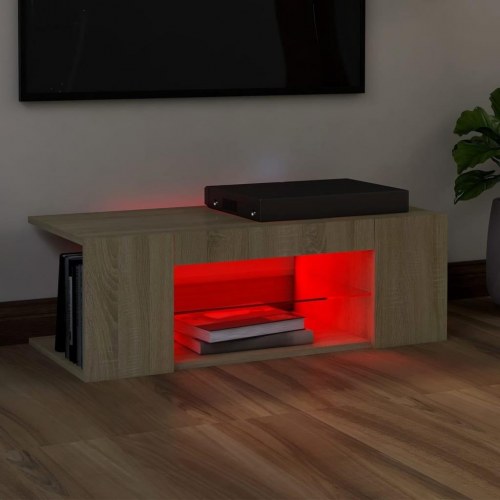 TV-bord med LED-lys 90 x 39 x 30 cm - sonoma-eg