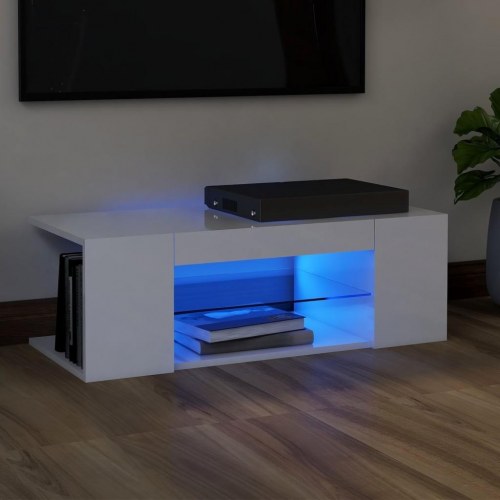 Tv-bord med LED-lys - 90 × 39 × 30 cm, hvid højglans