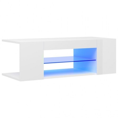 Tv-bord med LED-lys - 90 × 39 × 30 cm, hvid højglans