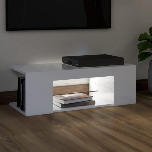 Tv-bord med LED-lys - 90 × 39 × 30 cm, hvid højglans