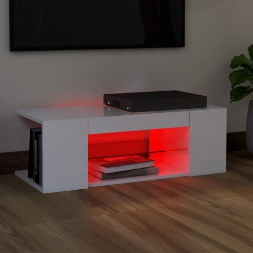 Tv-bord med LED-lys - 90 × 39 × 30 cm, hvid højglans