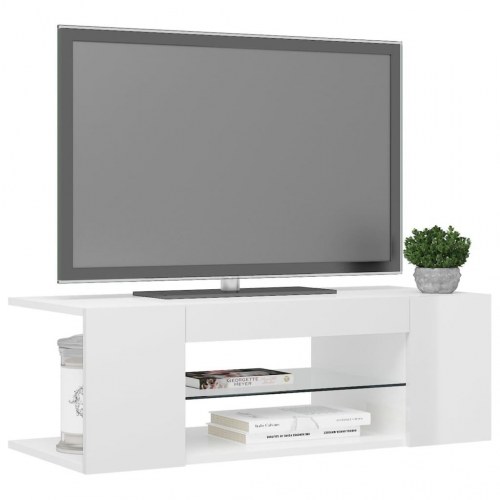 Tv-bord med LED-lys - 90 × 39 × 30 cm, hvid højglans