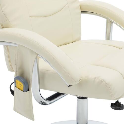 Massagelænestol med fodskammel hvid og cremefarvet kunstlæder