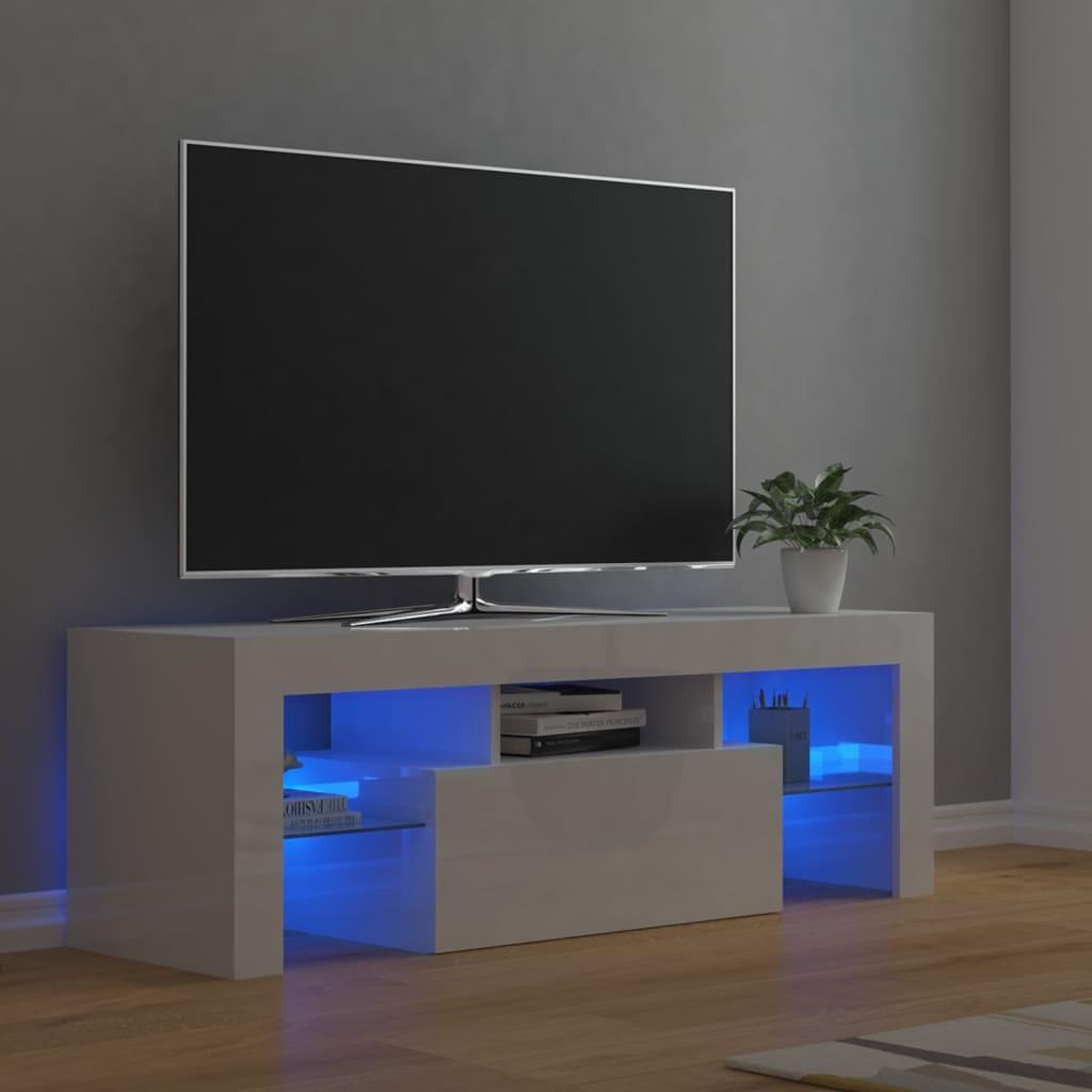 Tv-skab med LED-lys 120x35x40 cm hvid højglans billede