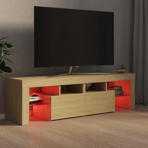 Tv-bord med LED-lys 140 × 36,5 × 40 cm - sonoma eg