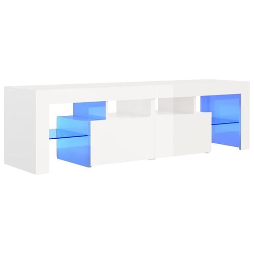 Tv-bord med LED-lys 140x36,5x40 cm hvid højglans