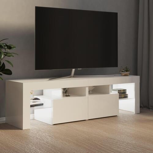 Tv-bord med LED-lys 140x36,5x40 cm hvid højglans