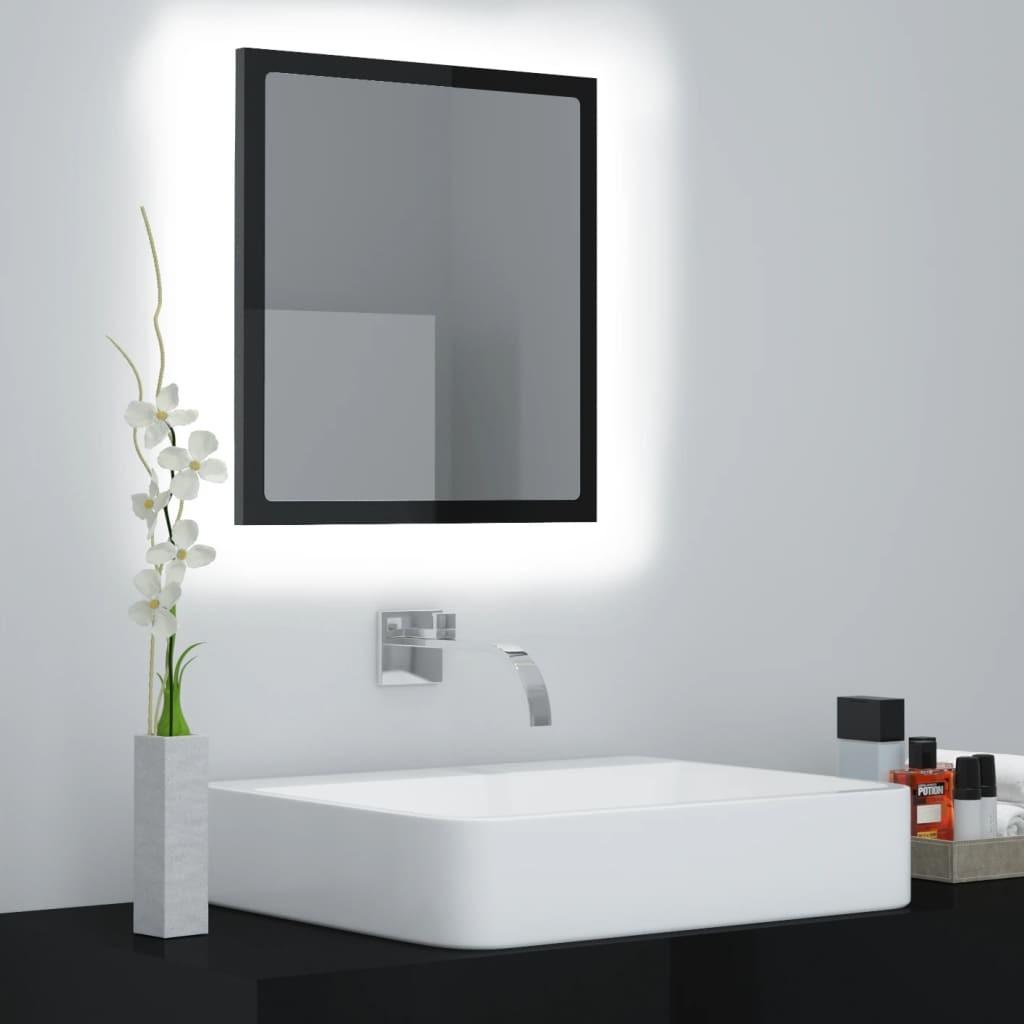 Badeværelsesspejl med LED-lys 40x8,5x37 cm akryl sort højglans
