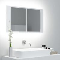 Badeværelsesskab m. spejl+LED-lys 80x12x45 akryl hvid højglans