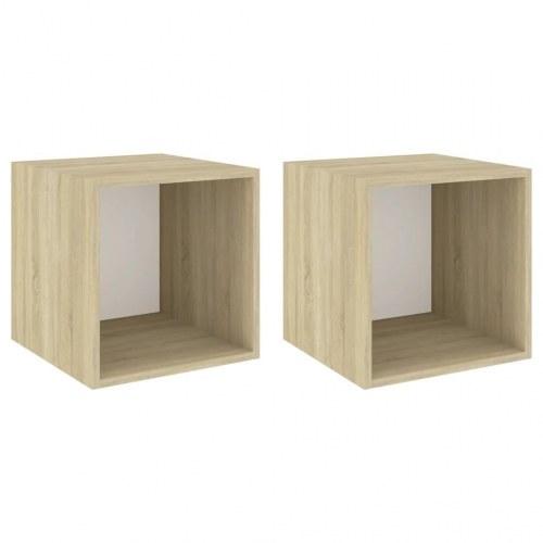 Vægskab 2 stk. 37x37x37 cm konstrueret træ hvid og sonoma-eg