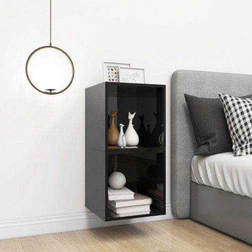 Vægskab 2 stk. 37x37x37 cm konstrueret træ sort højglans