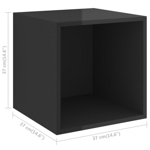 Vægskab 2 stk. 37x37x37 cm konstrueret træ sort højglans