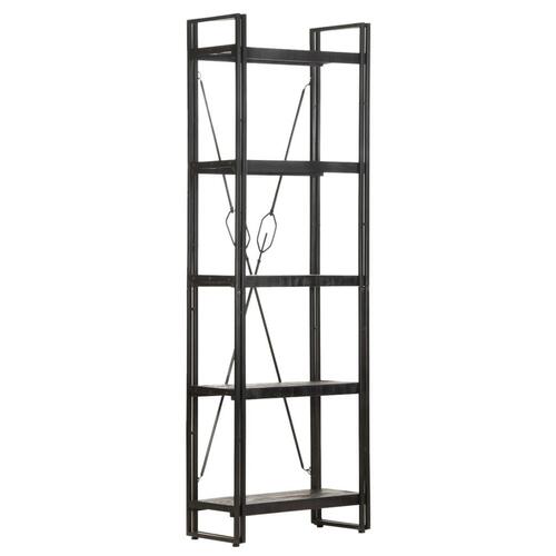 Bogreol med 5 hylder 60x30x180 cm massivt mangotræ sort