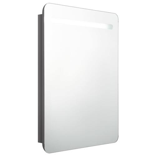 Badeværelsesskab med spejl + LED-lys 60x11x80 cm blank grå
