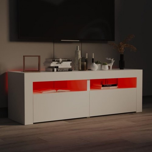 TV-bord med LED-lys 120 x 35 x 40 cm - hvid