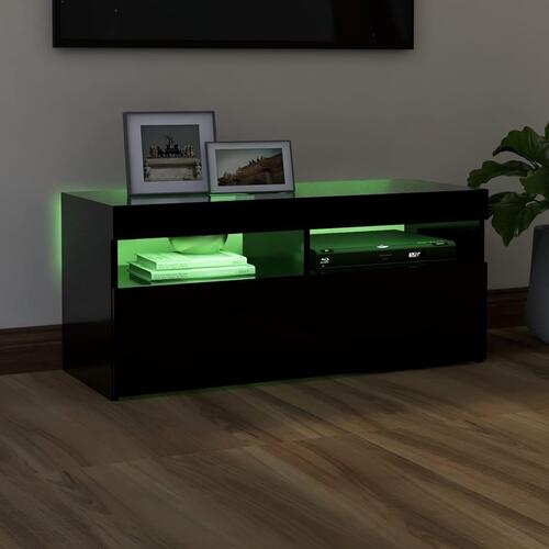 Tv-bord med LED-lys 90x35x40 cm sort