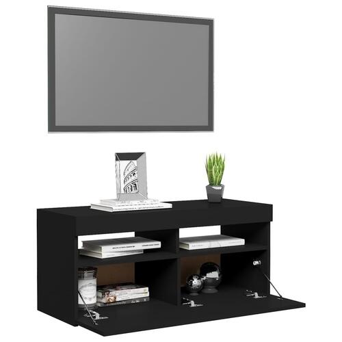 Tv-bord med LED-lys 90x35x40 cm sort