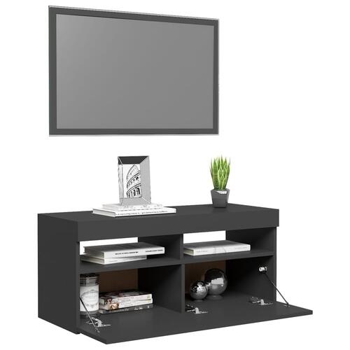 Tv-bord med LED-lys 90x35x40 cm grå