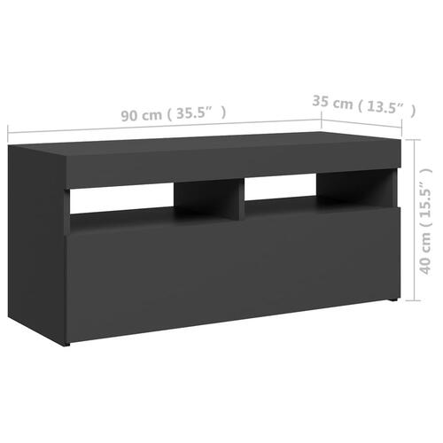 Tv-bord med LED-lys 90x35x40 cm grå