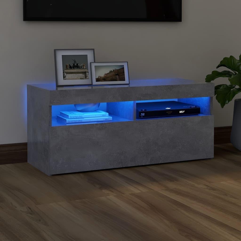 Tv-bord med LED-lys 90x35x40 cm betongrå