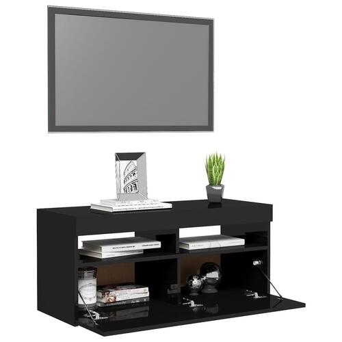 Tv-skab med LED-lys 90x35x40 cm sort højglans