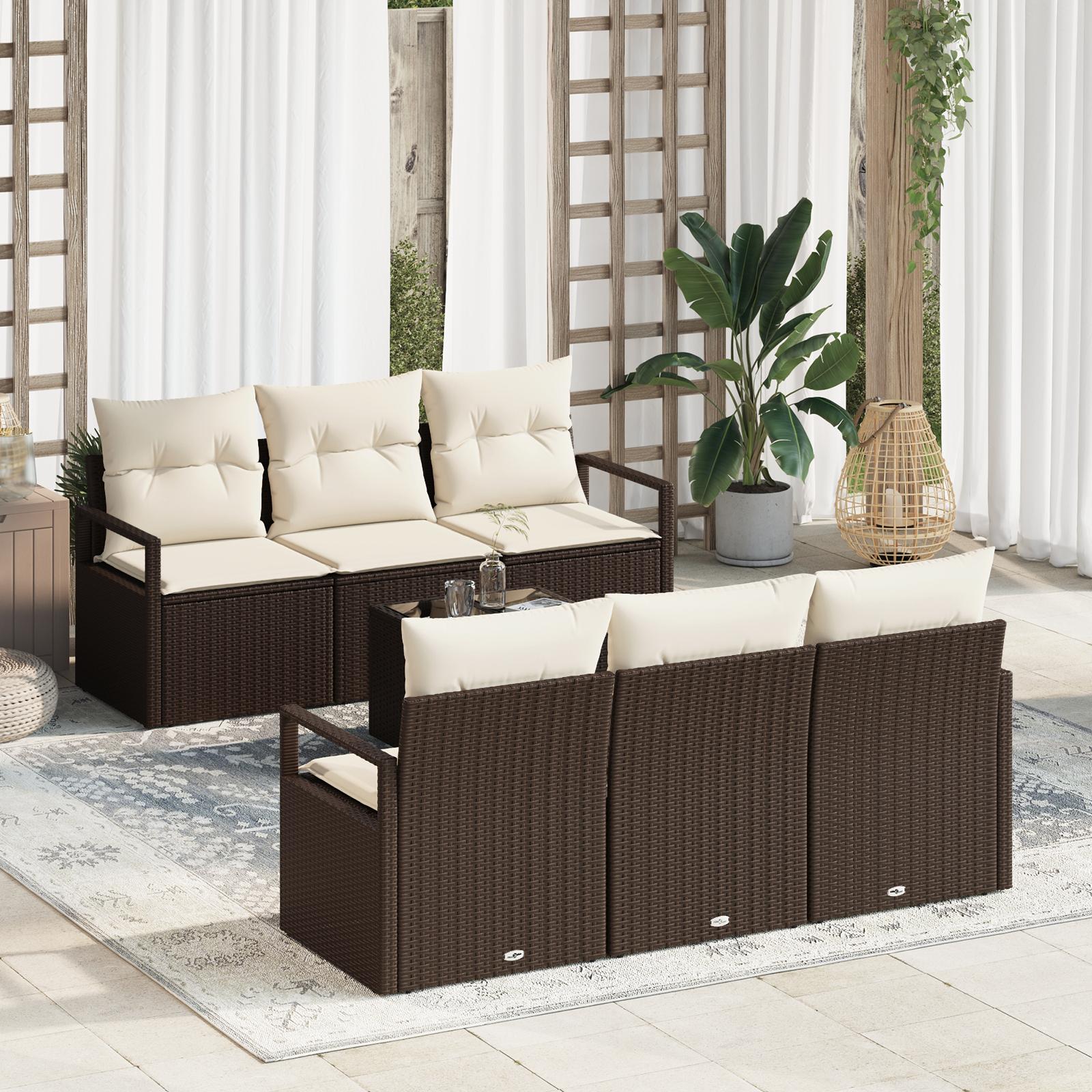 Havesofa Sæt 7 stk Brun og Creme 55 x 55 x 37 cm polyrattan