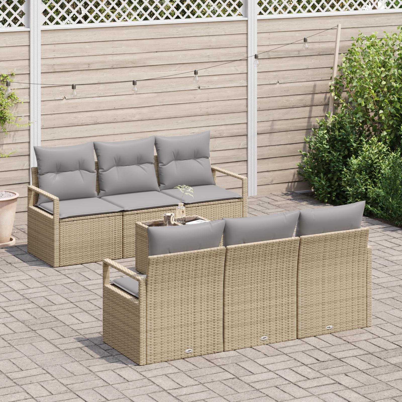 Havesofa Sæt 7 stk Beige og grå 55 x 55 x 37 cm polyrattan
