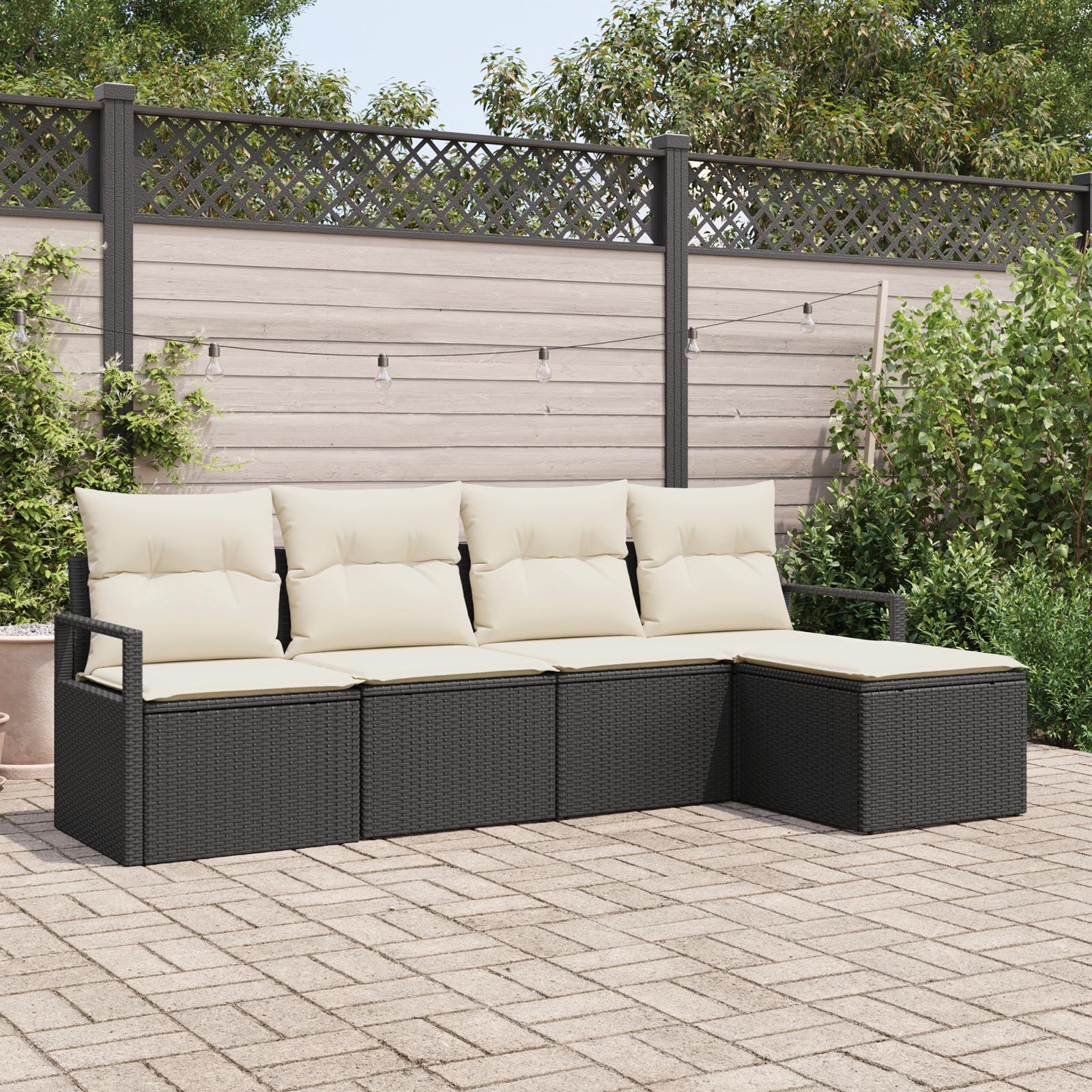 Havesofa Sæt 5 stk Sort Poly rattan