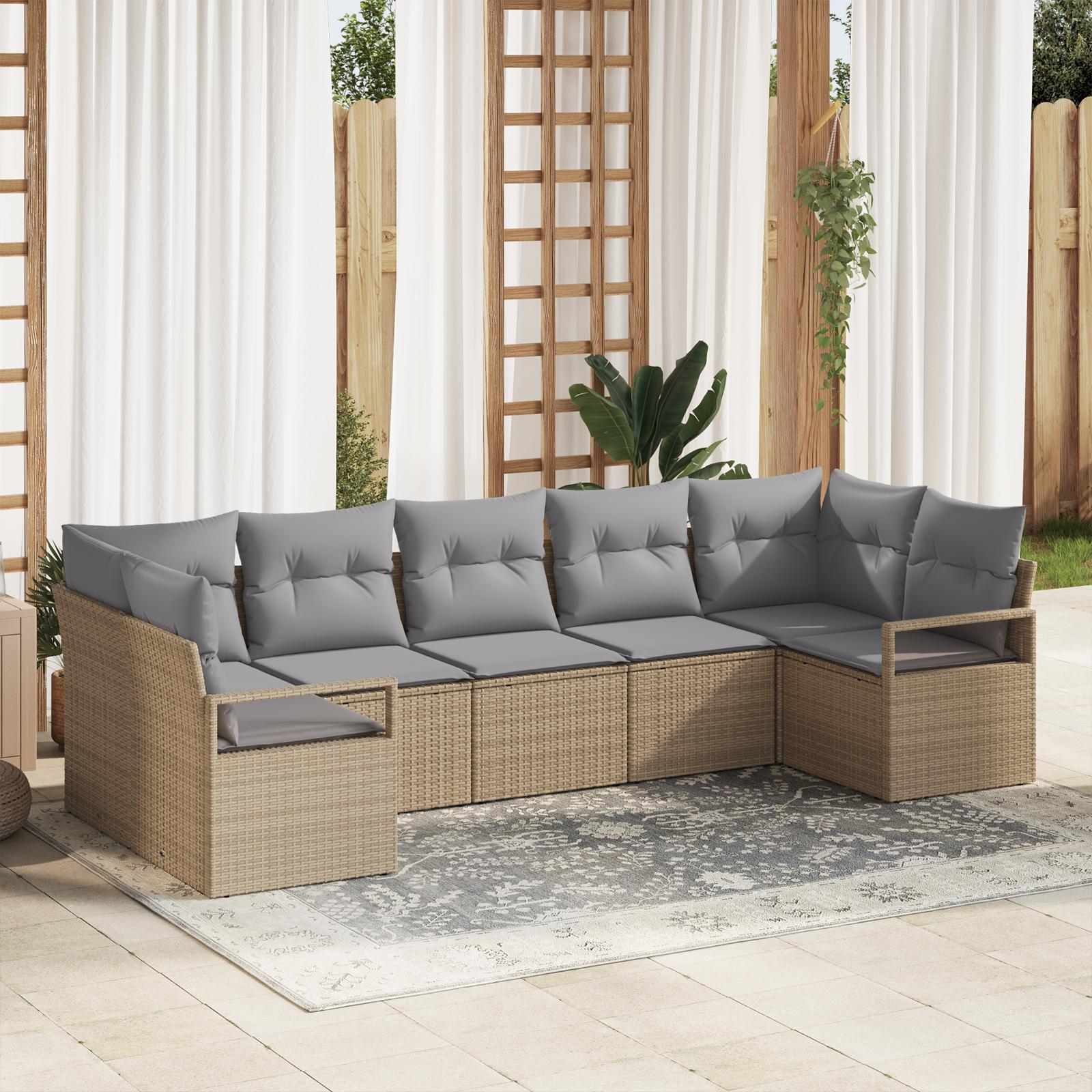 7 Delt Have Sofa Sæt Med Hynder Beige Poly Rattan&& 2 Personers Have Sofa Med Hynder Beige Poly Rattan