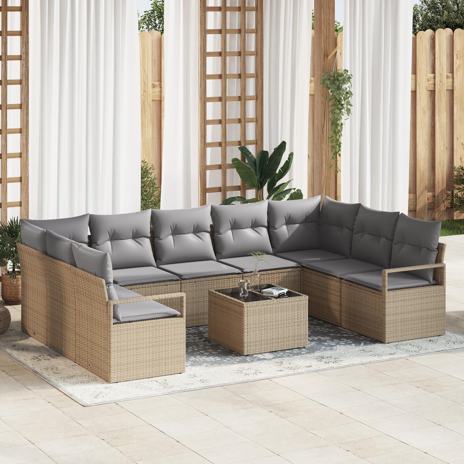 Havesofa Sæt 10 stk Beige Poly rattan