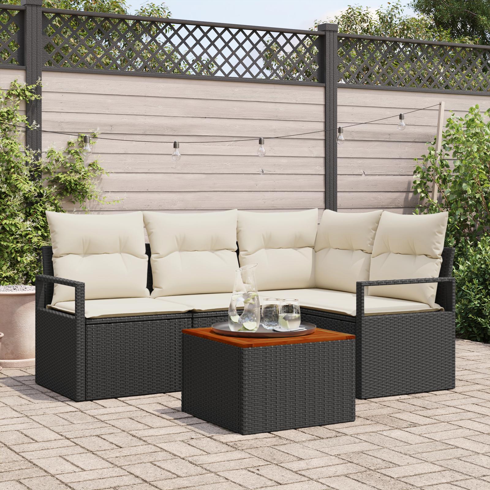 Havesofa SÃ¦t med pude 5 stk Sort Poly rattan
