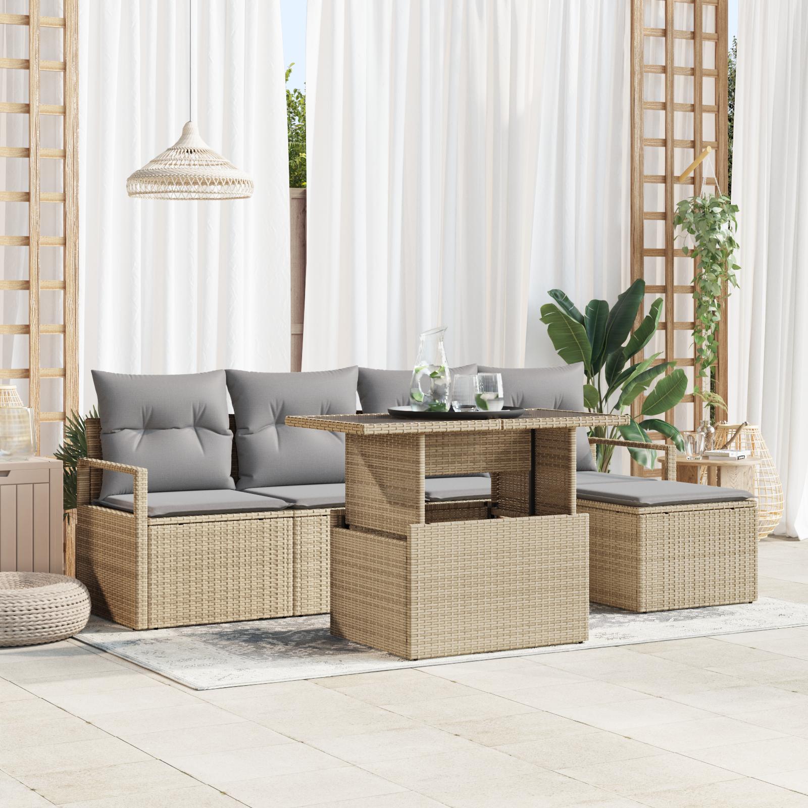 Havesofa Sæt med pude 6 stk beige og lysegrå