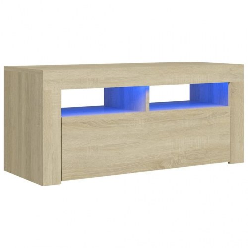 Tv-bord med LED-lys - 90 × 35 × 40 cm, sonoma-eg