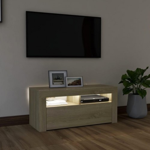 Tv-bord med LED-lys - 90 × 35 × 40 cm, sonoma-eg