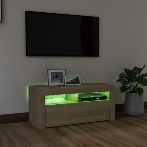 Tv-bord med LED-lys - 90 × 35 × 40 cm, sonoma-eg