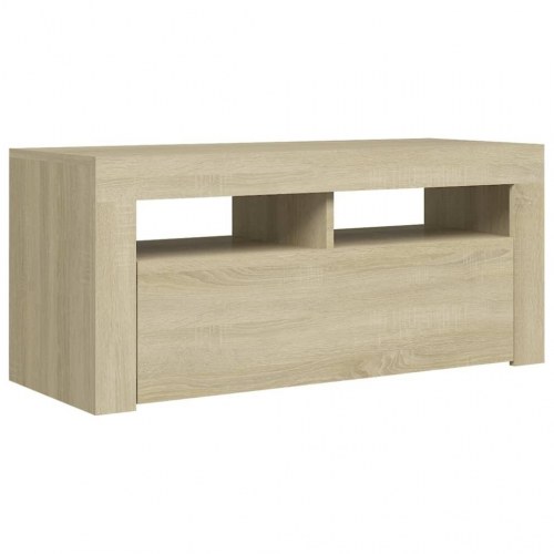 Tv-bord med LED-lys - 90 × 35 × 40 cm, sonoma-eg