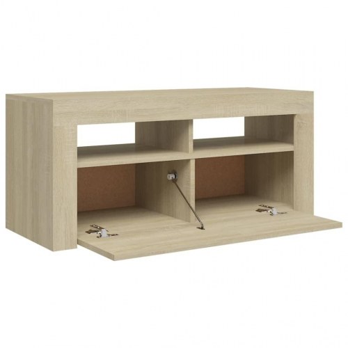 Tv-bord med LED-lys - 90 × 35 × 40 cm, sonoma-eg