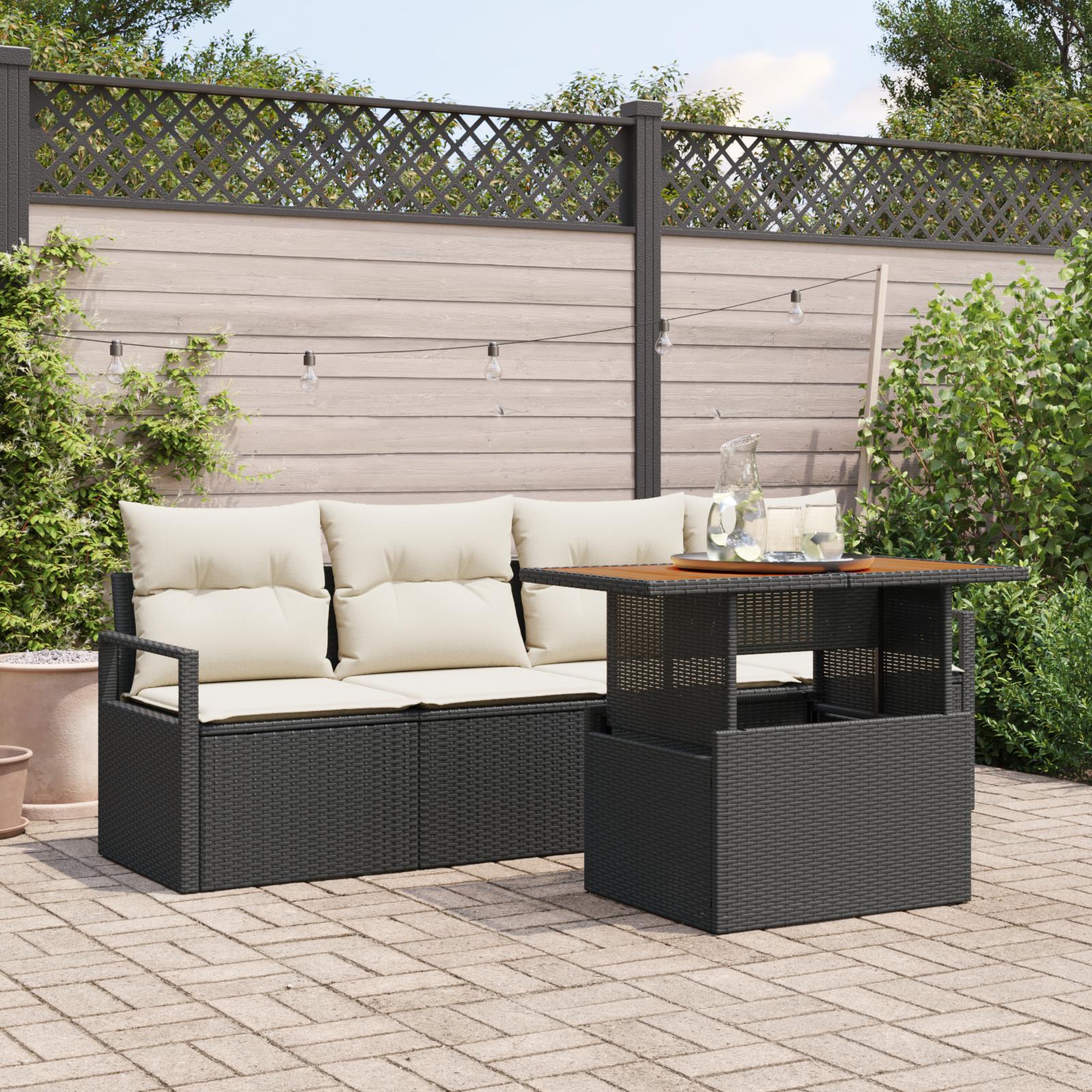 Havesofa Sæt 5 stk Sort og cremefarvet 100 x 55 x 73 cm