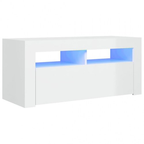 Tv-skab med LED-lys - 90×35×40 cm, hvid højglans