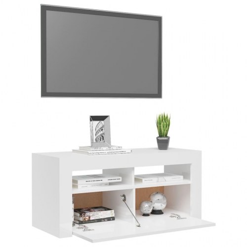 Tv-skab med LED-lys - 90×35×40 cm, hvid højglans